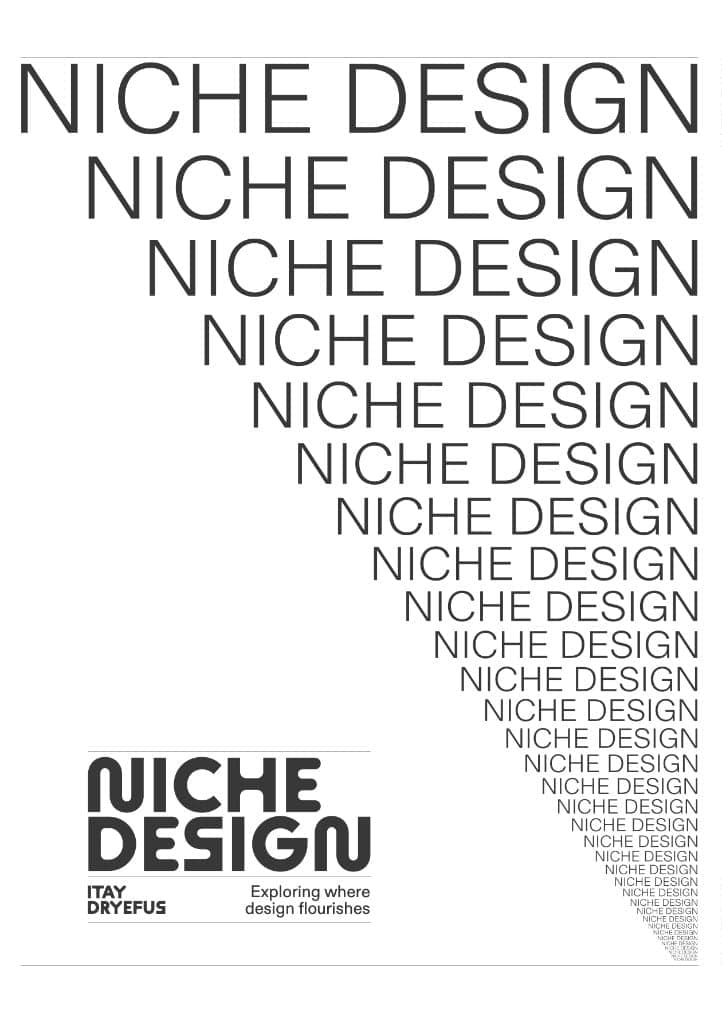 Niche Design poster: cascading NICHE DESIGN type with Itay Dreyfus credit